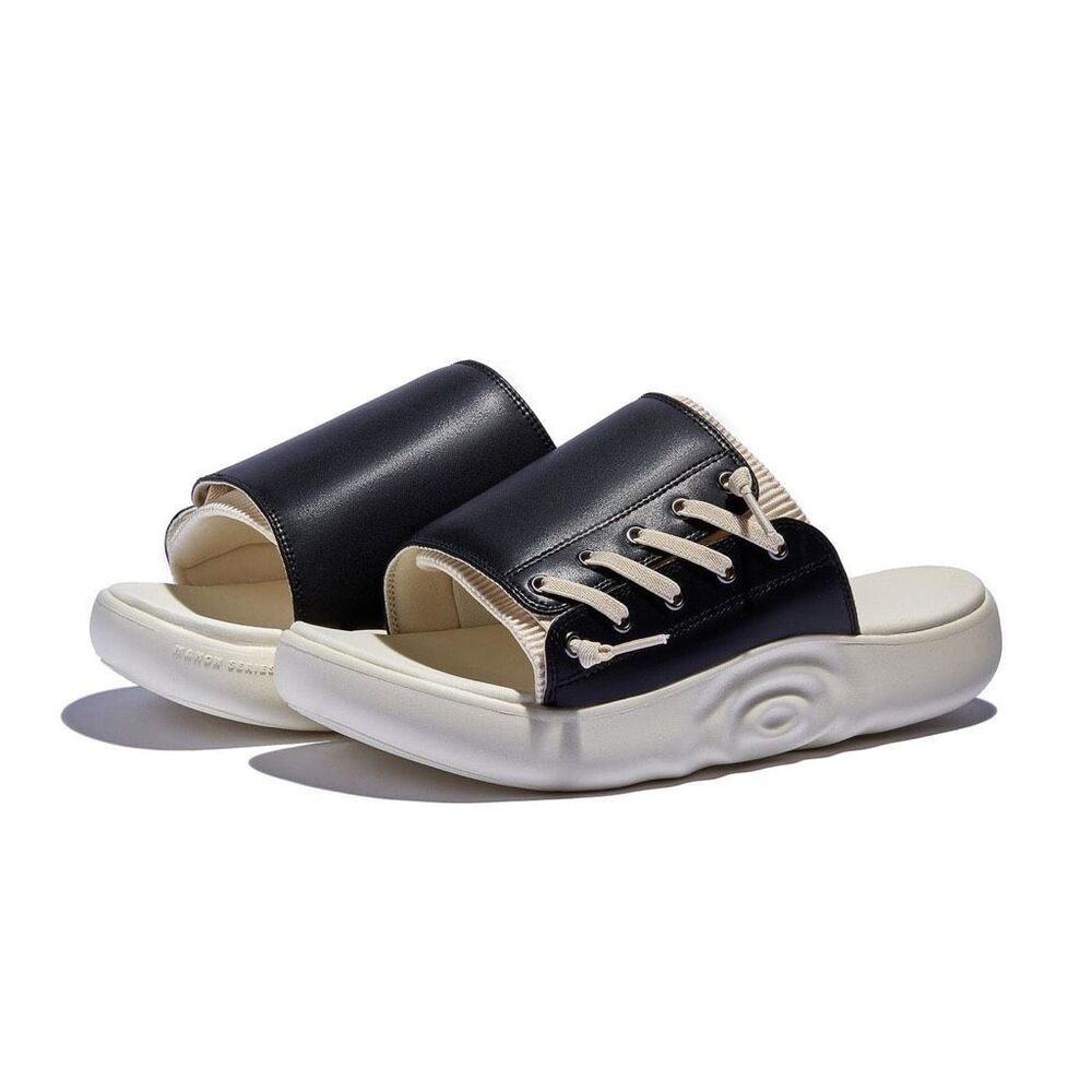 UIN Men's Summer Platform Slide Sandal Travel Shoes (Mahon 2 - Pure Black)